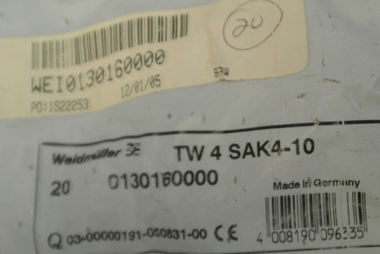 BAG of 20 / WEIDMULLER TW4SAK4-10 SEPARATING PLATES / BEIGE / NEW SURPLUS