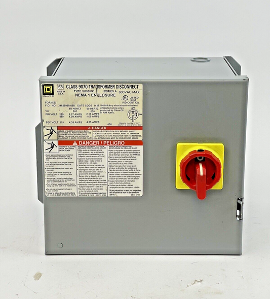 SQUARE D - SK500G1 - CLASS 9070 TRANSFORMER DISCONNECT - 9070TF500D1 TRANSFORMER
