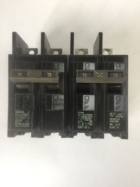 SIEMENS BQ2B015 CIRCUIT BREAKER 2POLE 15AMP 120/240VAC (LOT OF 2)