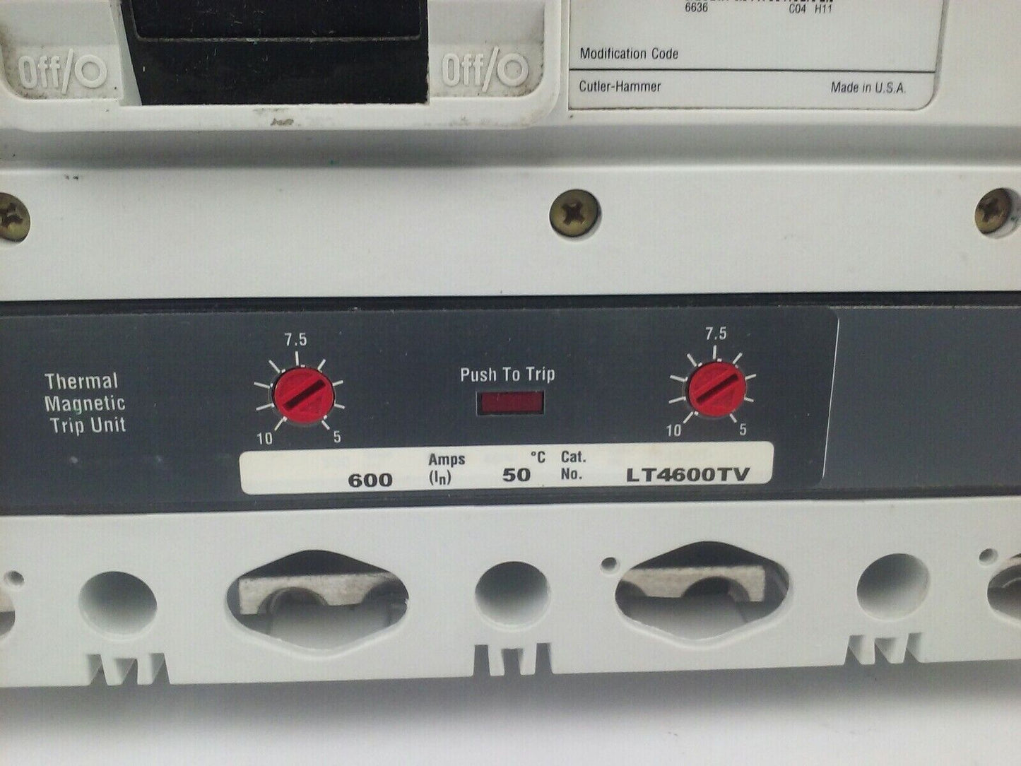 CUTLER HAMMER LD4600V THERMAL MAGNETIC TRIP UNIT CIRCUIT BREAKER 3P 600A 600V