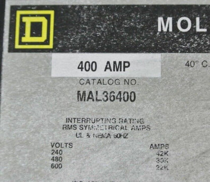 SQUARE D MAL34600 MOLDED CASE CIRCUIT BREAKER / 400A / 600V / 3-POLE NEW SURPLUS