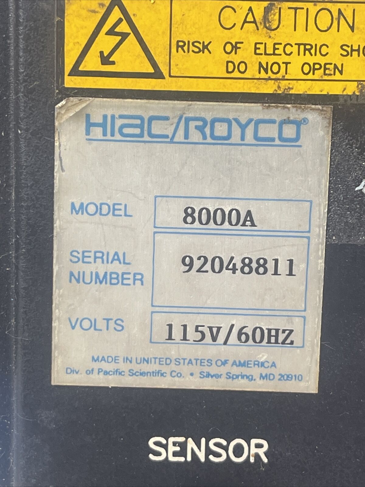 HIAC / ROYCO 8000A CONTAMINATION COUNTER 115/230VAC 1.5/0.75A *PARTS SOLD AS IS*