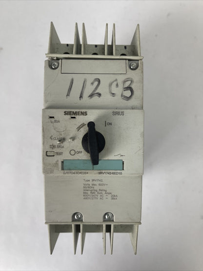 SIEMENS 3RV1742-5ED10 CIRCUIT BREAKER 30A 3P 600V 600Y/347V 20kA 480Y/277V 35kA