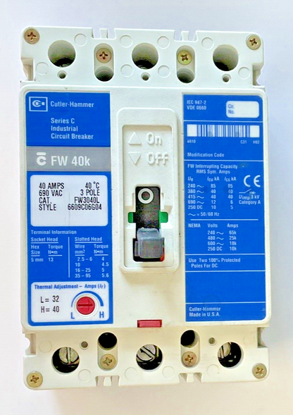 WESTINGHOUSE FW3040L CIRCUIT BREAKER 3POLE FW 40K SER.C