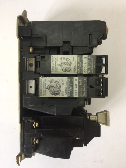 ALLEN BRADLEY 509-B0D SIZE 1 STARTER 600VAC 27AMP 10HP W47 HEATERS 120V COIL