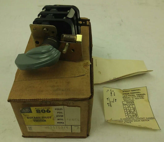 ALLEN BRADLEY BULLENTIN 806 H636759-1 SER. A, ROTARY PILOT SWITCH, 3 CIRCUITS
