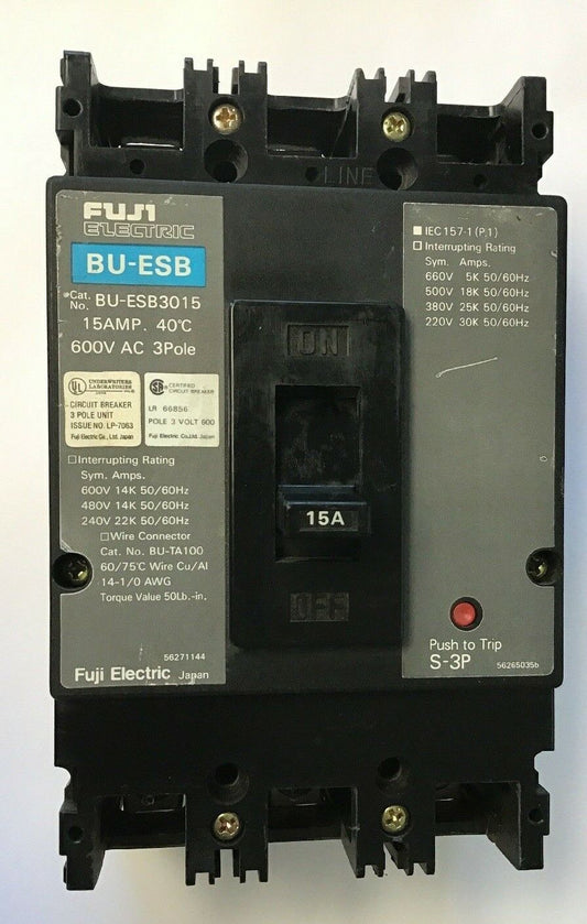 FUJI BU-ESB3015 15AMP CIRCUIT BREAKER 600VAC 3POLE