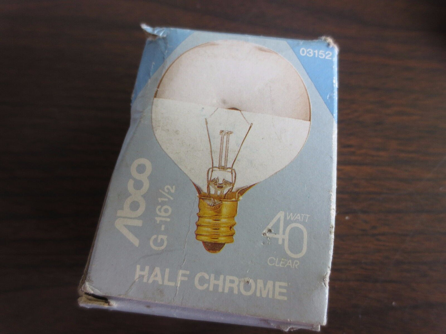 ABCO 03152 HALF CHROME LIGHT BULB - 40W, 120V - G-16-1/2 - CANDELABRA BASE - NEW