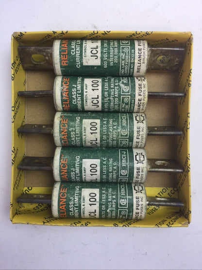RELIANCE JCL100 CLASS J CURRENT LIMITING FUSE 100AMP 600VAC (LOT OF 5)