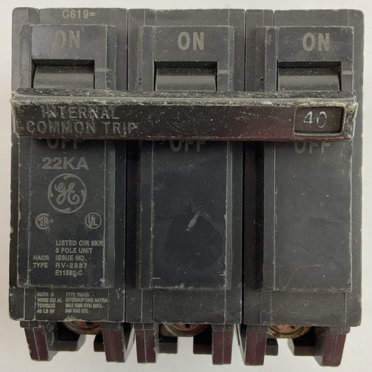 GE THHQB32040 CIRCUIT BREAKER 3POLE 40AMP 240VAC