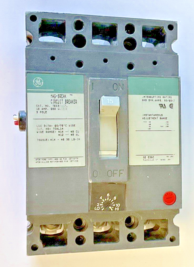 GENERAL ELECTRIC TEC36015 CIRCUIT BREAKER 15A 600VAC 3POLE