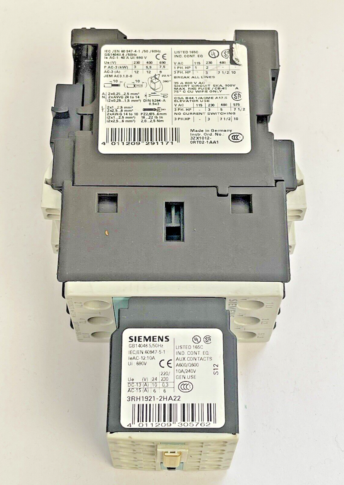 SIEMENS - 3RT1024-3B..0 & 3RH1921-2HA22 & 3RT1926-1BB00 W/ 24VDC COIL