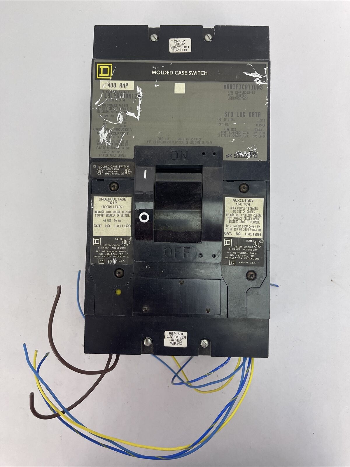 SQUARE D LHL36000M1287 CIRCUIT BREAKER 400AMP 600VAC 3POLE SER 4 LA11128 LA11286