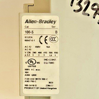 ALLEN-BRADLEY 100-C12*10 CONTACTOR SER.A W/100-S AUX CONTACT SER.B