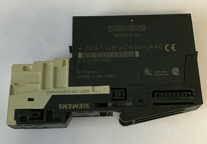 SIEMENS SINMATIC S7 6ES7 138-4CA00-0AA0 W/ 6ES7 193-4CE00-0AA0 POWER MOD&BASE