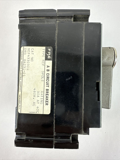 FPE NEF433030R TYPE NER A B CIRCUIT BREAKER 30A 480VAC TYPE NEFR 480VAC 125/250V