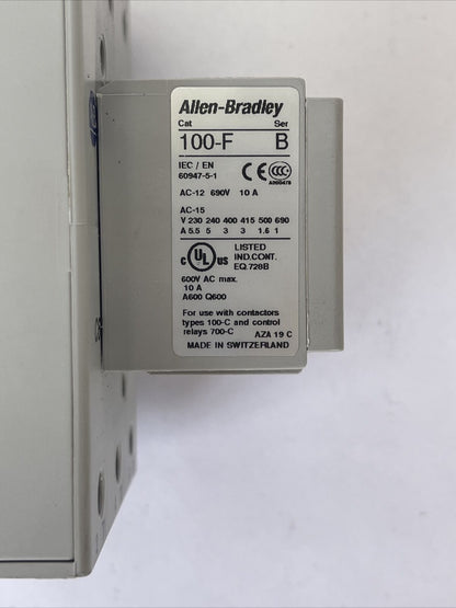 ALLEN BRADLEY 100-C60D*00 SER B CONTACTOR 600VAC 90A 50HP COIL 24VDC 100-F SER B