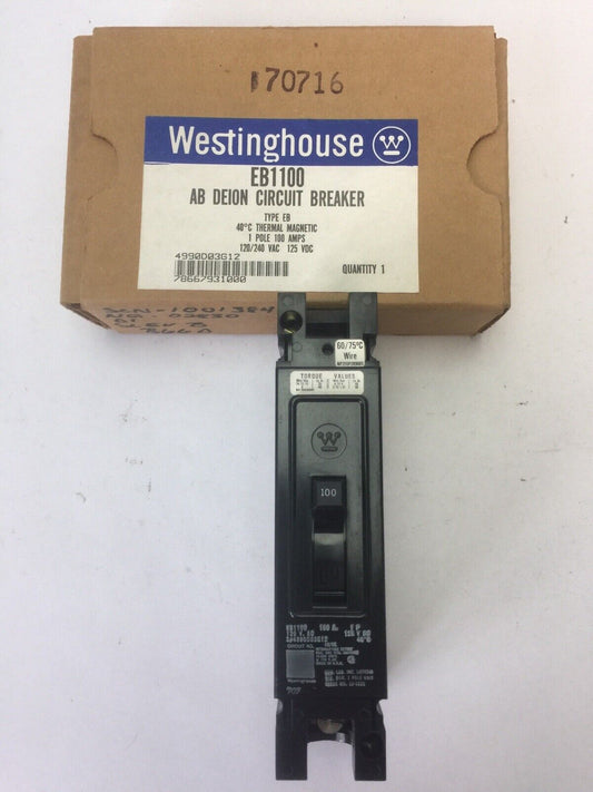WESTINGHOUSE EB1100 CIRCUIT BREAKER 50AMP 1POLE 120/240VAC 125VDC 4990D03G12