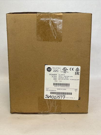 ALLEN BRADLEY 22C-D030N103 SER A FRN 7.01 POWER FLEX 400 AC DRIVE OUTPUT 30.0A