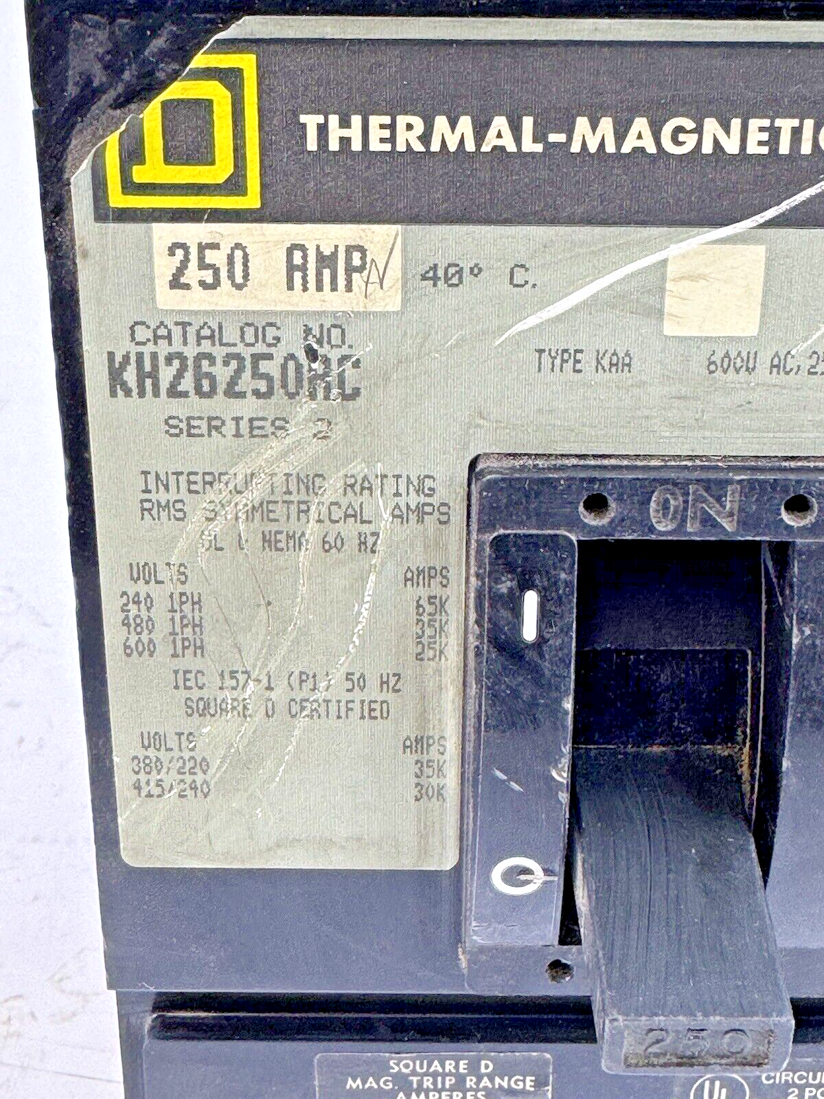 SQUARE D - KH26250AC - I-LINE THERMAL MAGNETIC BREAKER - 250 AMP/2 POLE/600 VAC