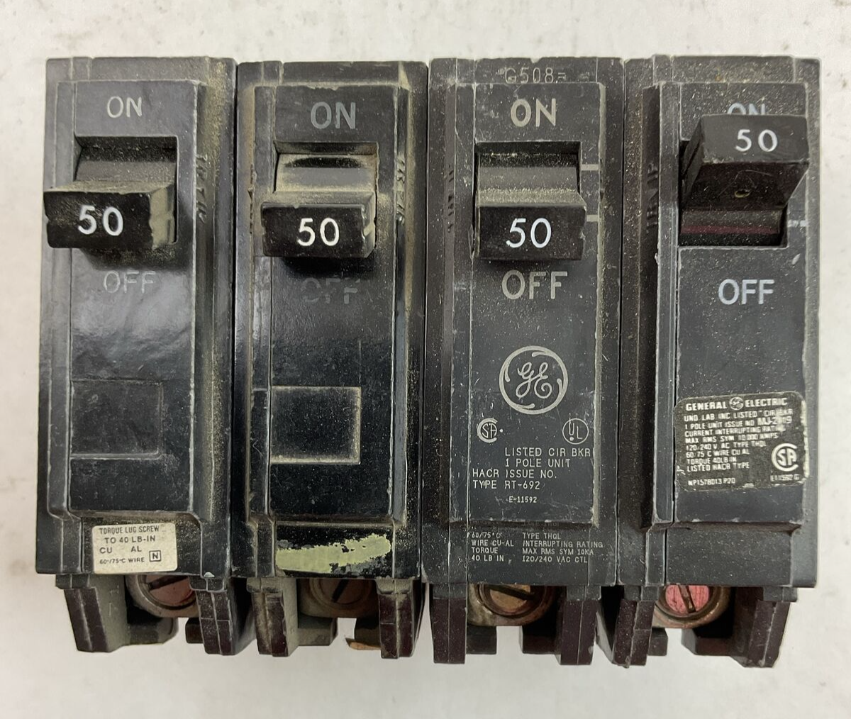 GE THQL1150 CIRCUIT BREAKER 1POLE 50AMP 120/240VAC (LOT OF 4)