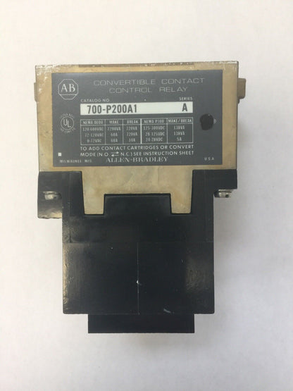 ALLEN BRADLEY 700-P200A1 AC RELAY 115-120V 60HZ 110V 50HZ SER A 2 POLE 2 N.O.
