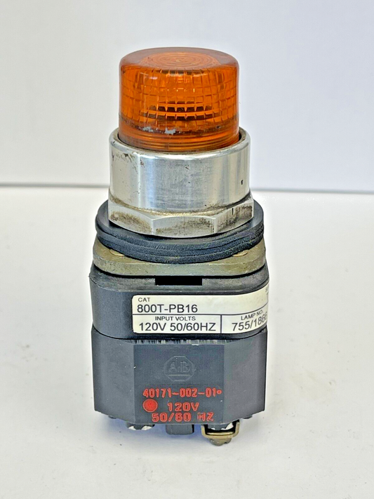 ALLEN BRADLEY -800T-PB16 -SER T-PILOT - AMBER - 120V AC 50/60 Hz, 755/1866 LAMP