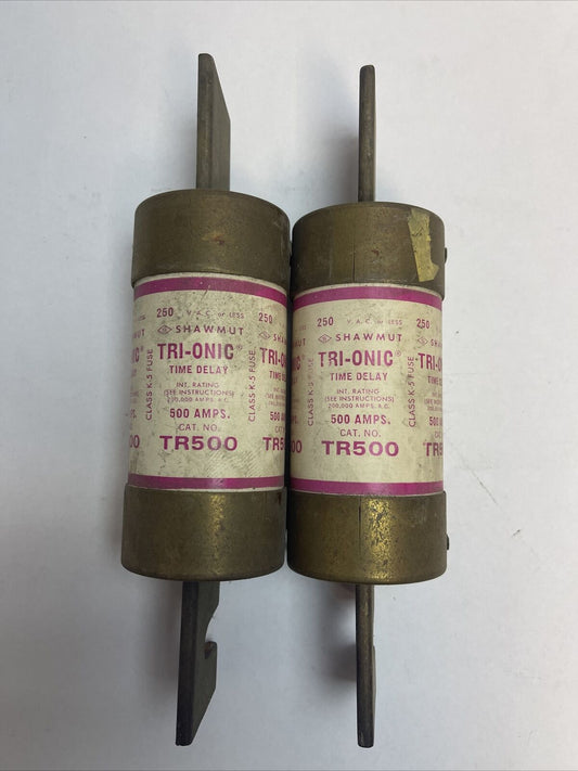 SHAWMUT TR500 TRI-ONIC TIME DELAY CLASS K-5 FUSE 500AMP 250VAC (LOT OF 2)