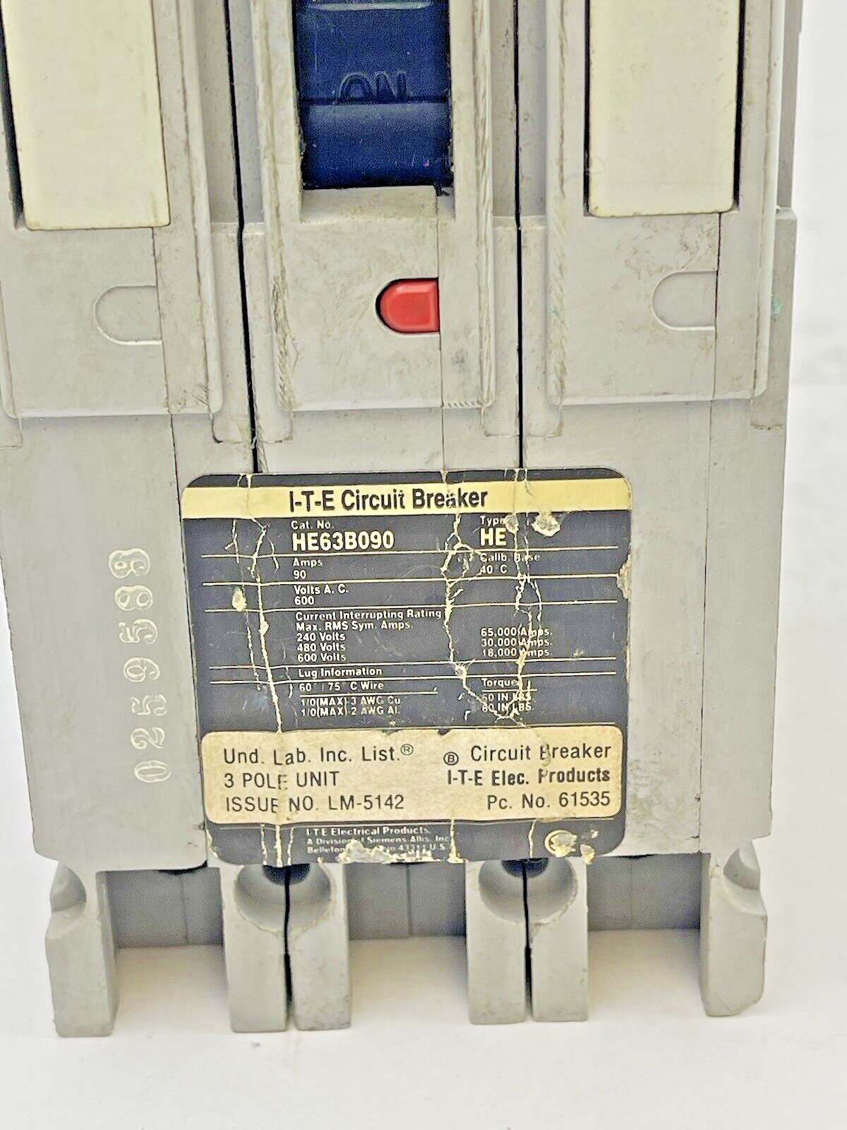 SIEMENS - HE63B090 - CIRCUIT BREAKER - 90 A, 600 VAC, 3 POLE - TYPE HE