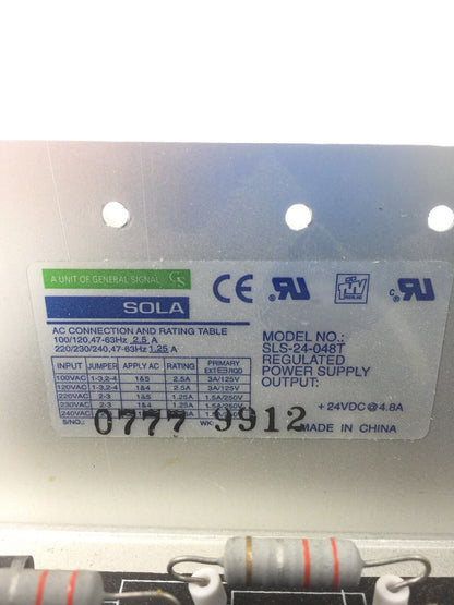 SOLA SLS-24-048T REGULATED POWER SUPPLY 240VAC 63HZ OUTPUT 24VDC