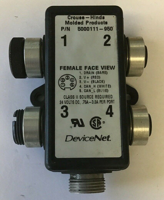 CROUSE HINDS 5000111-950 4 PORT MULTIBOX DEVICE NET. 24VDC/ .75A-3.0A PER PORT