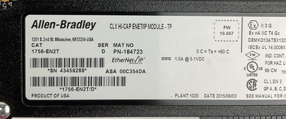 ALLEN BRADLEY 1756-EN2T SER D FW 10.007 CLX HI-CAP ENET/IP MODULE