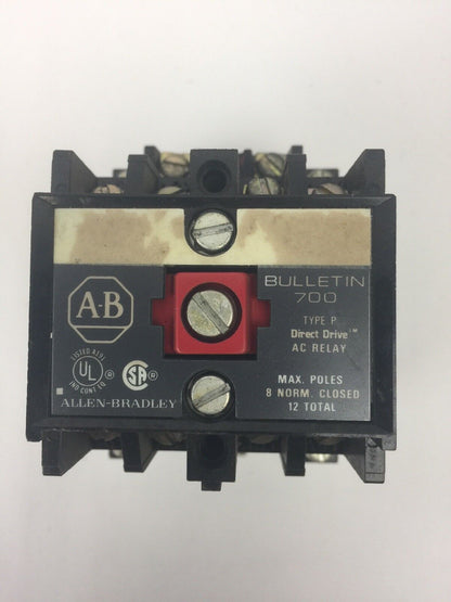 ALLEN BRADLEY 700-PZ220A1 CONTROL RELAY SERIES A 115-120V 60HZ 110V 50HZ