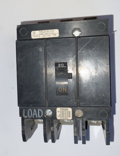 WESTINGHOUSE GB3020 CIRCUIT BREAKER 120/240VAC  20A 3POLE