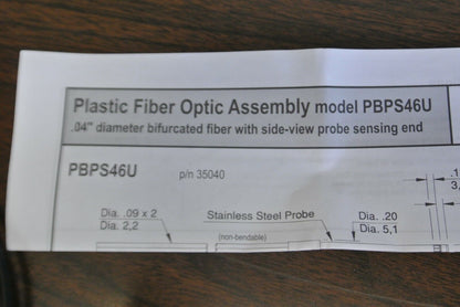 BANNER PBPS46UHF / 51824 PLASTIC FIBER OPTIC ASSEMBLY / NEW SURPLUS