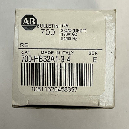 ALLEN BRADLEY 700-HB32A1-3-4 SER E RELAY 15A 2 C/O (DPDT) 120VAC 50/60HZ