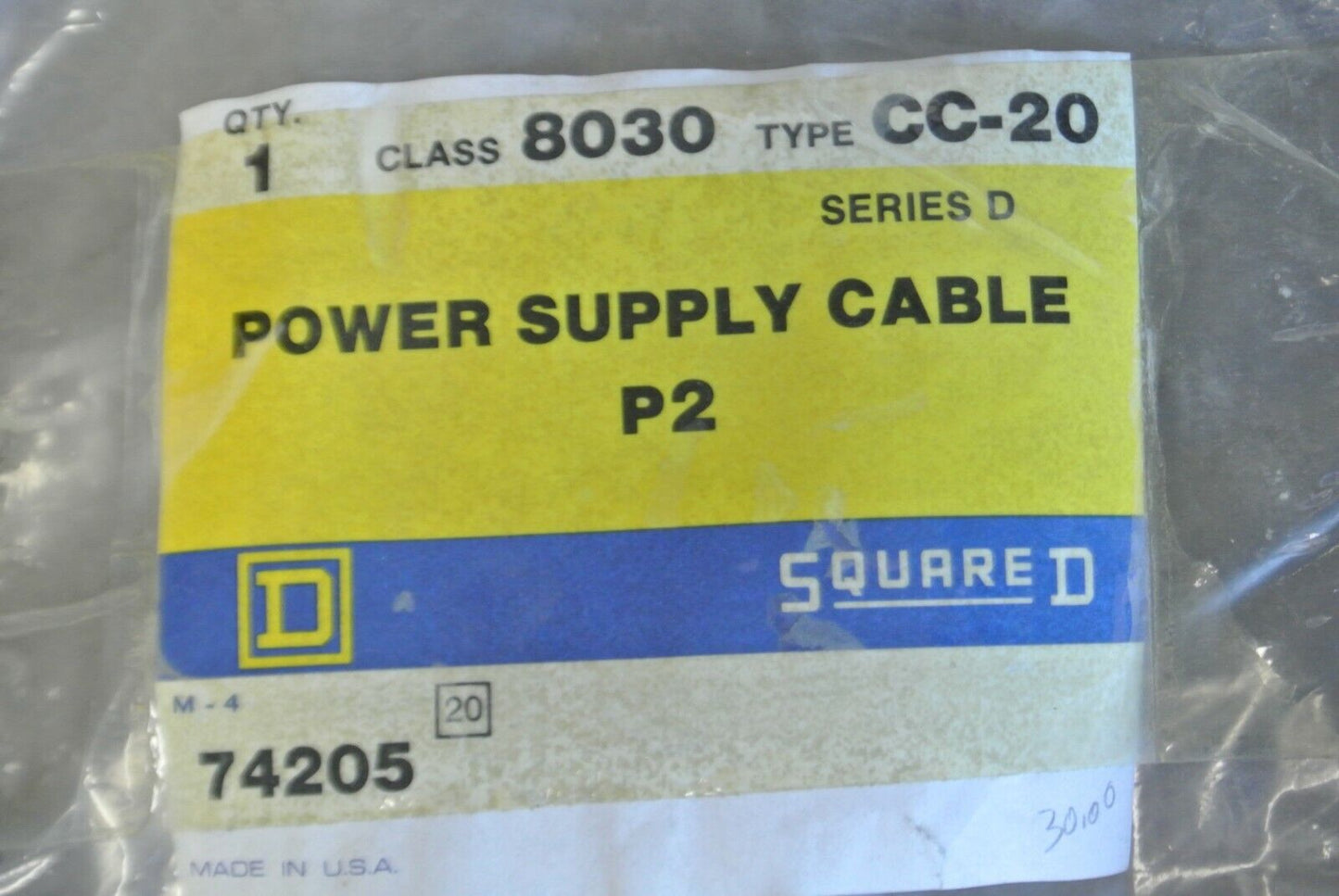 SQUARE D 8030 CC-20 POWER SUPPLY CABLE P2 / NEW SURPLUS