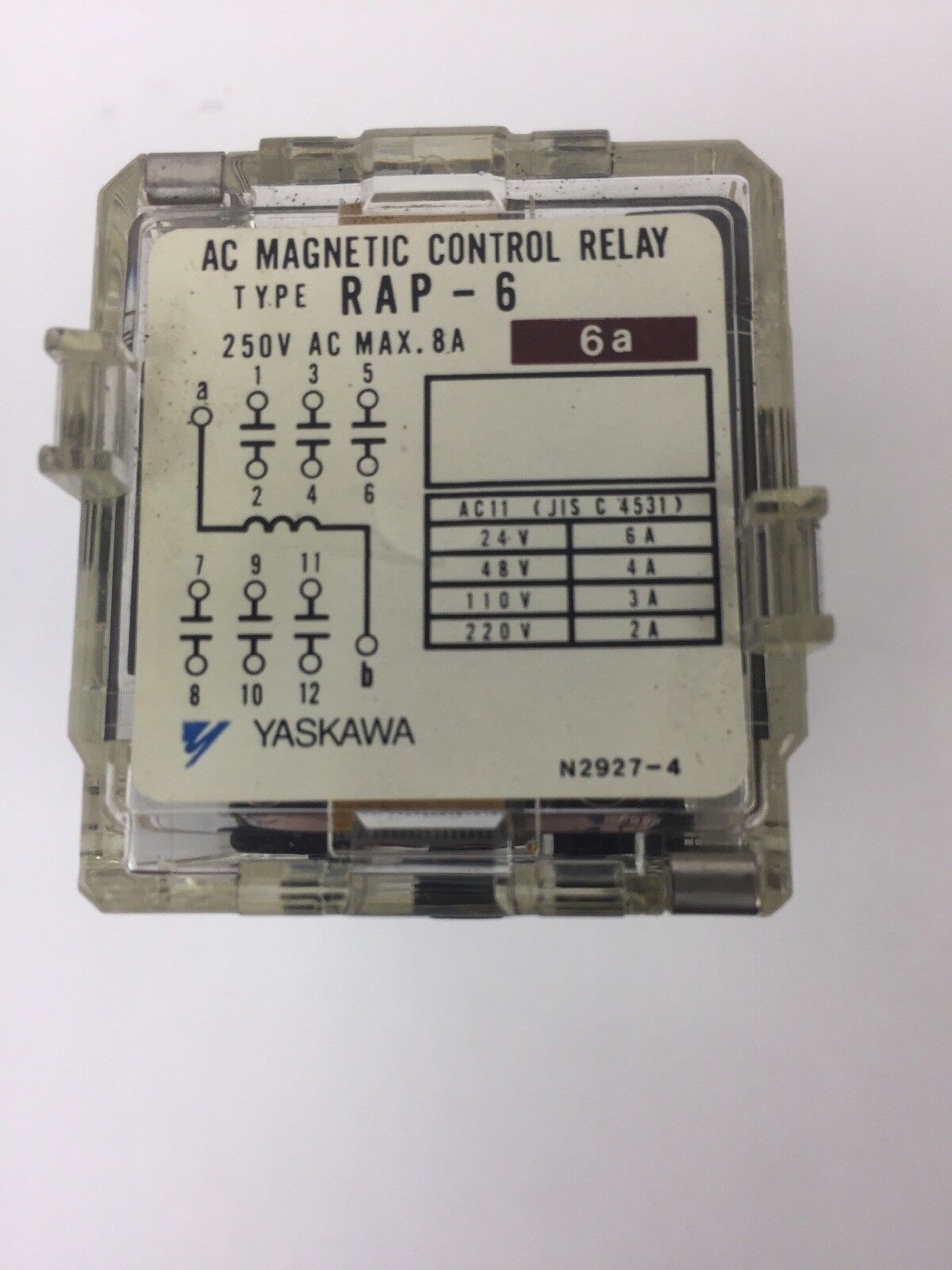 YASKAWA RAP-6 6A RELAY 250 VAC MAX .8A WITH YASKAWA TPA-F14B RELAY SOCKET