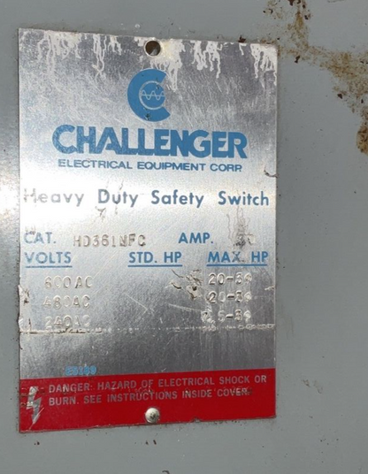 CHALLENGER HD361NFC SAFETY SWITCH 600VAC 30A 30HP TYPE1