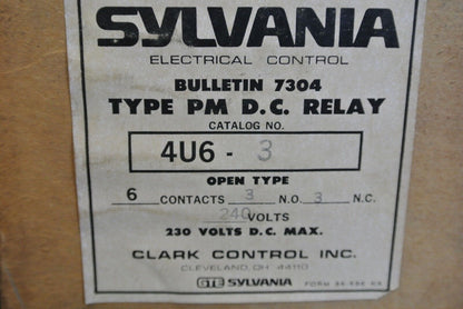 SYLVANIA 7304 4U6-3 TYPE PM D.C. RELAY / 240V / 3 N.O. / 3 N.C. CONTACTS / NEW