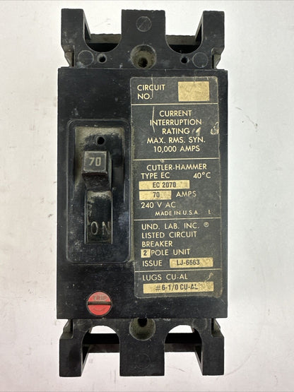 CUTLER HAMMER EC2070 CIRCUIT BREAKER 70AMP 240VAC 2POLE