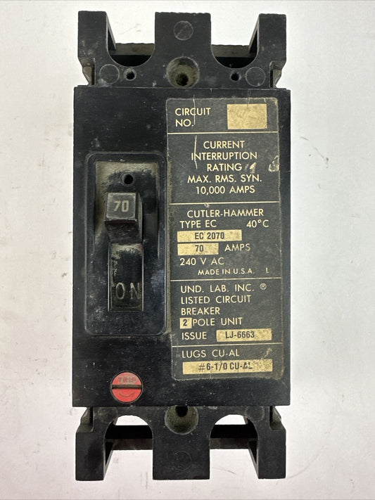 CUTLER HAMMER EC2070 CIRCUIT BREAKER 70AMP 240VAC 2POLE