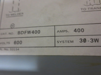 I-T-E SIEMENS BDFW400 WELDER BUS PLUG 400A, 600V w/ JXD63S400A BREAKER