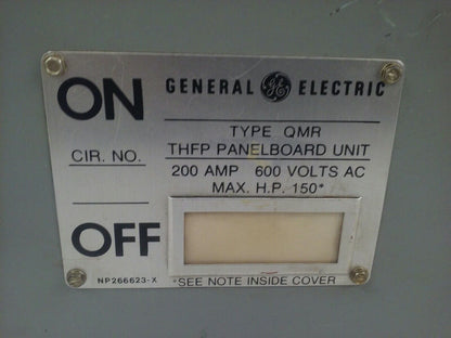 GE TYPE QMR THFP364 MODEL 1 TYPE 1 FUSIBLE PANELBOARD SWITCH 200A 3P 600V 150HP