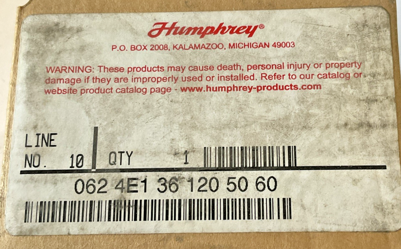 HUMPHREY 062 4E1 36 SOLENOID VALVE 0-125PSI 120V 50/60HZ