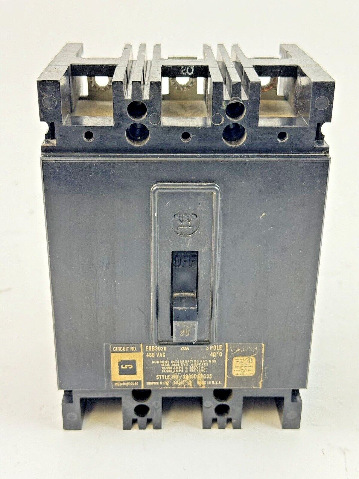 WESTINGHOUSE - EHB3020 - MOLDED CIRCUIT BREAKER - 3 POLE/20A/600 VAC