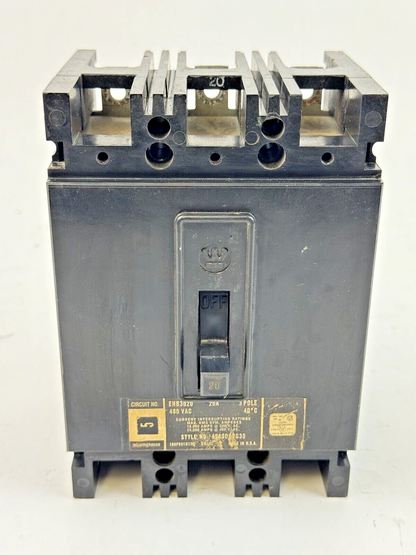 WESTINGHOUSE - EHB3020 - MOLDED CIRCUIT BREAKER - 3 POLE/20A/600 VAC