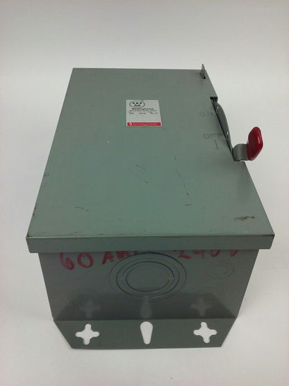 WESTINGHOUSE GUN322 60A, 240V, 3PH, NON FUSIBLE, TYPE 1 INDOOR ENCLOSURE, NEW