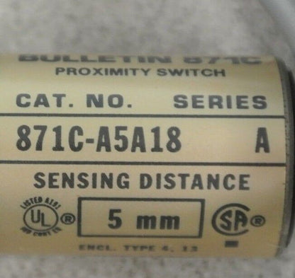ALLEN-BRADLEY 871C-A5A18 CYLINDRICAL INDUCTIVE PROXIMITY SWITCH / 10-30VDC 18mm