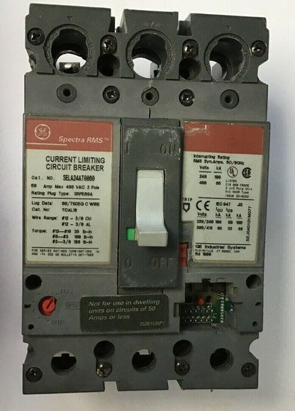 GE SELA24AT0060 CURRENT LIMITING  CIRCUIT BREAKER 60A 480VAC 2POLE W/O TRIP